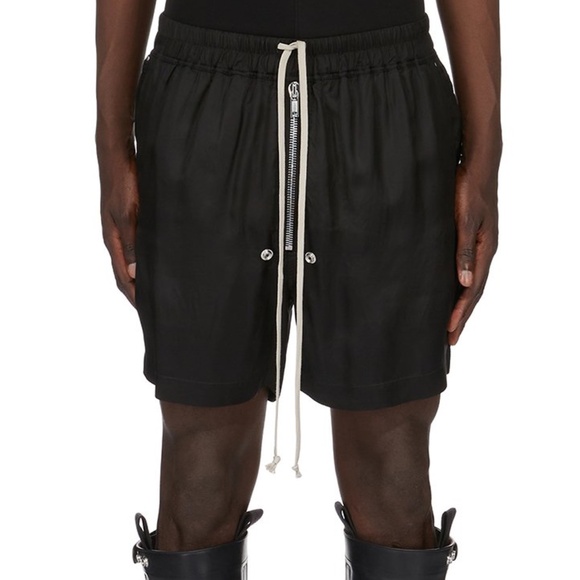 RICK OWENS FW25 CONCORDIANS BELA BOXERS IN BLACK CUPRO TWILL - Picture 1 of 7